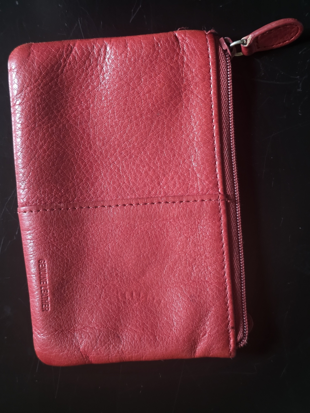 Red Genuine Leather Zip Wallet for Women